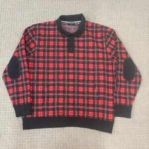 Ted Baker Knit Pullover 6 Tartan Plaid Polo Rugby Elbow Patch Collared Jumper